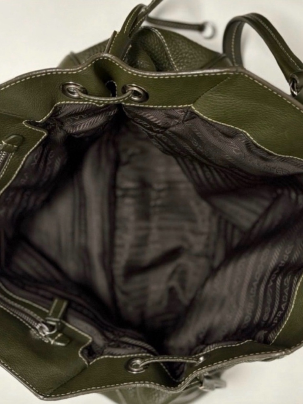 Prada Hunter Green Leather Tote — Silver Hardware • Like New - Picture 7 of 9